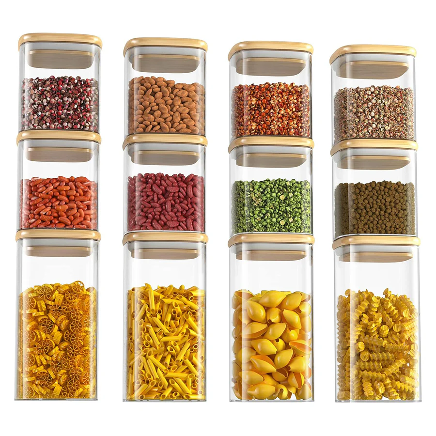 Set of 12 square storage jars