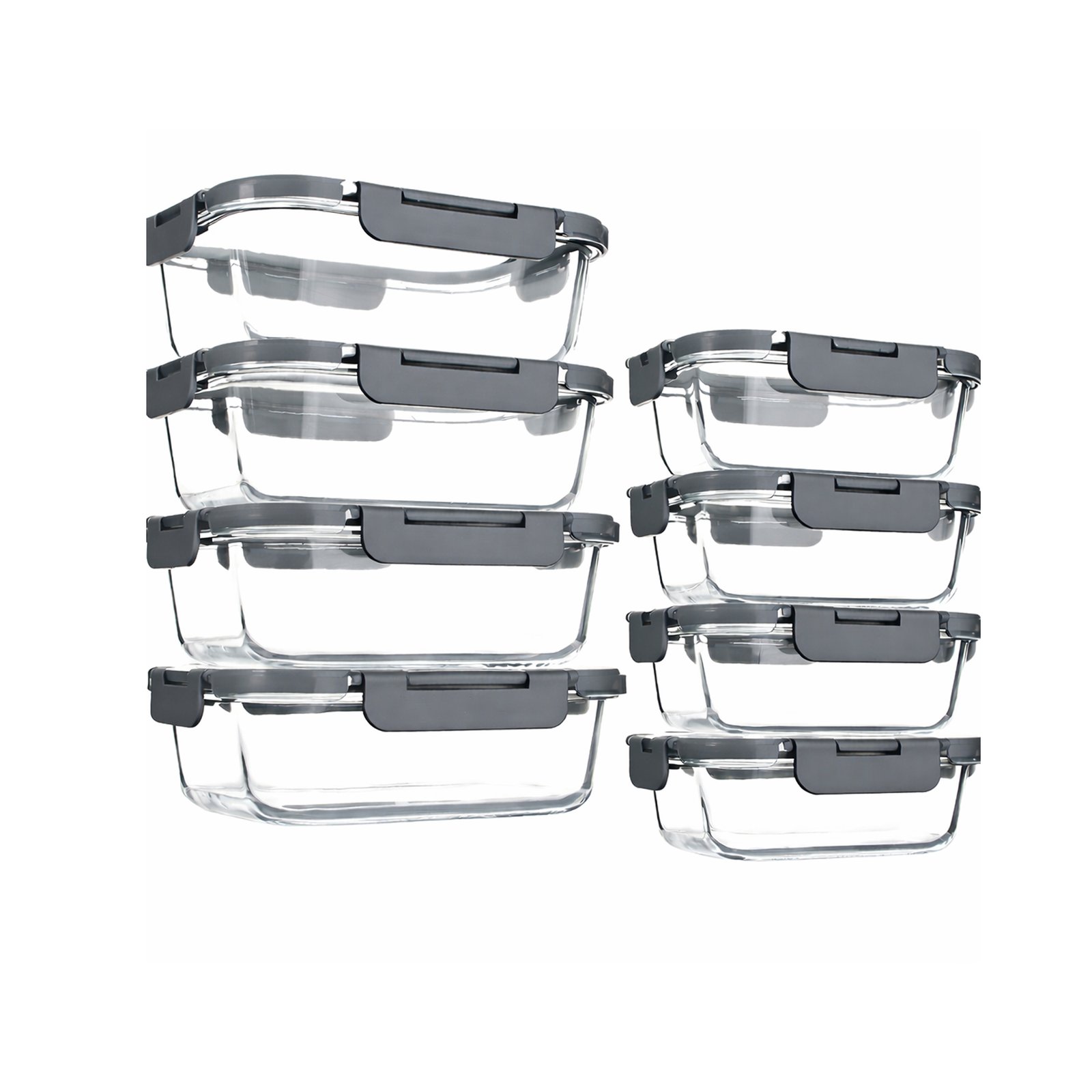 Black, Glass Food Storage Containers, 8 Pack