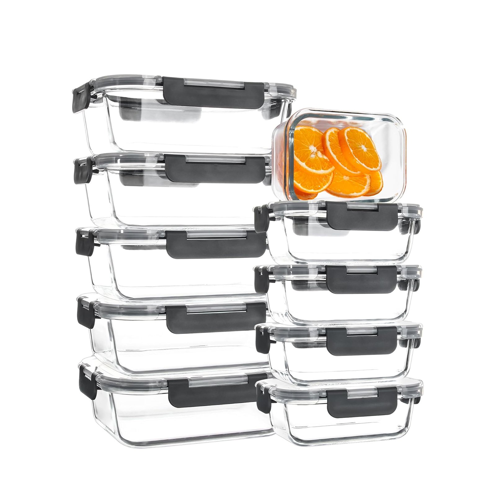 Black Glass Food Storage Containers, 10 Pack