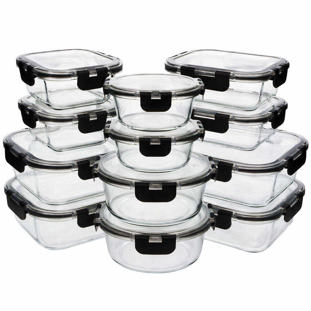 Glass Food Storage Containers,(Black,Blue,Blue Grey) 12 Pack